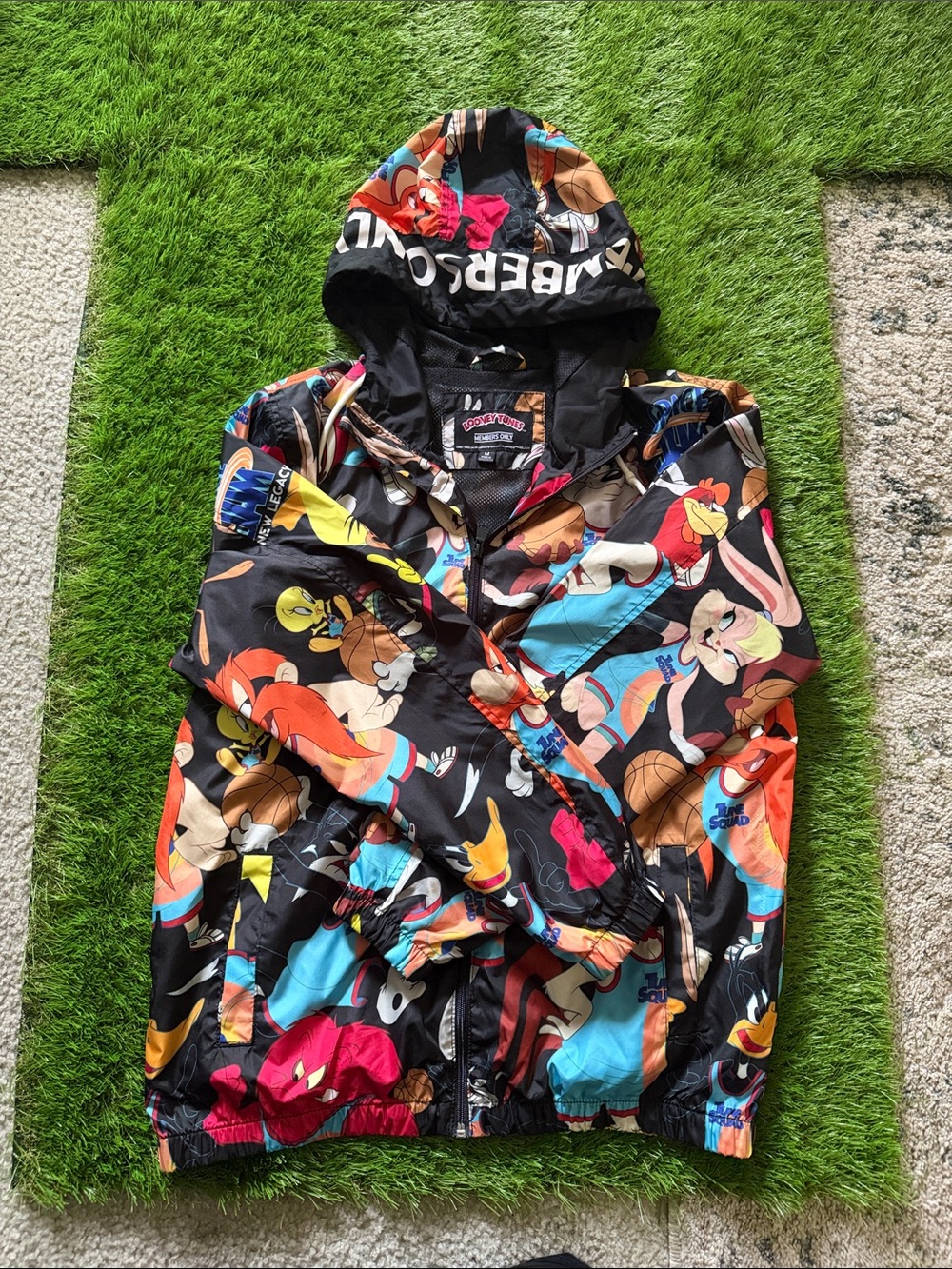Members Only Looney Tunes Character Print Hooded Windbreaker - Black Multi - Picture 1 of 3